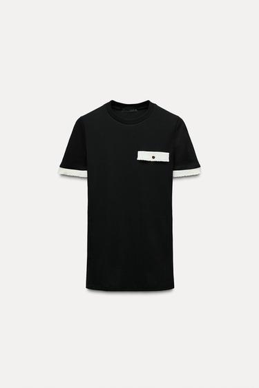 CAMISETA COM PEÇA EM CONTRASTE - Preto da Zara - Imagem 0