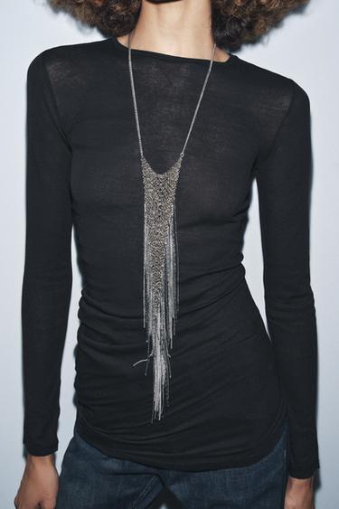 SIDE DRAPED T-SHIRT - Black by Zara