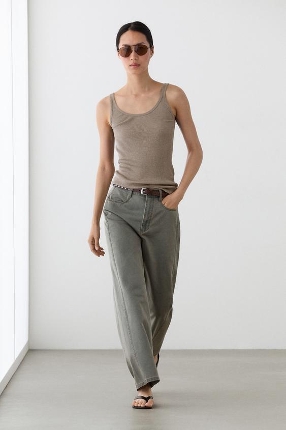 Wide-leg cotton jeans with denim detail from Zara - $130