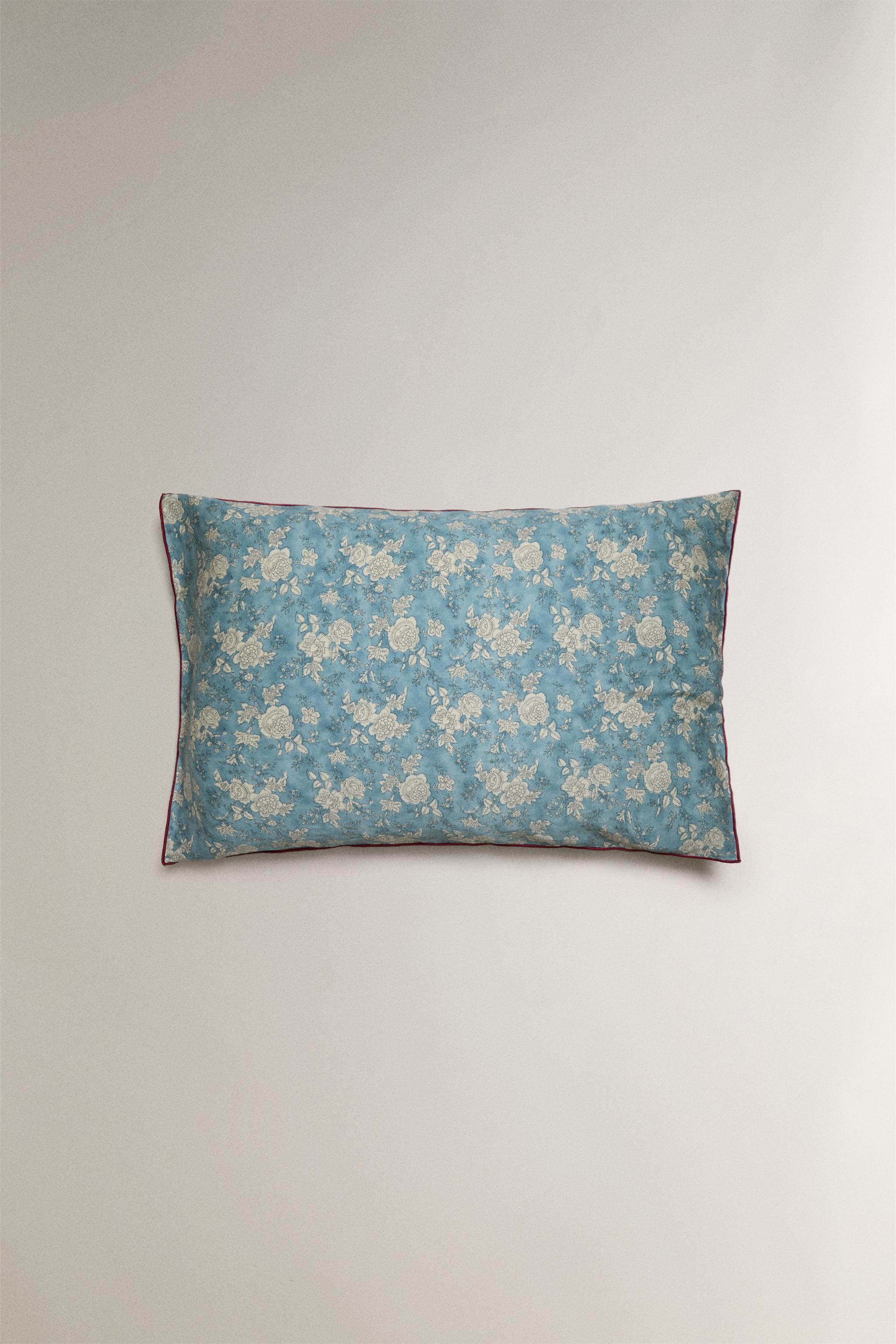 FLORAL SATEEN PILLOWCASE WITH PIPING