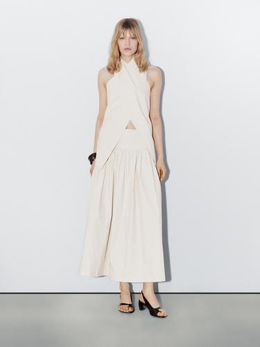 Zara 100% linen midi skirt with yoke - STUDIO - Ecru - Image 0