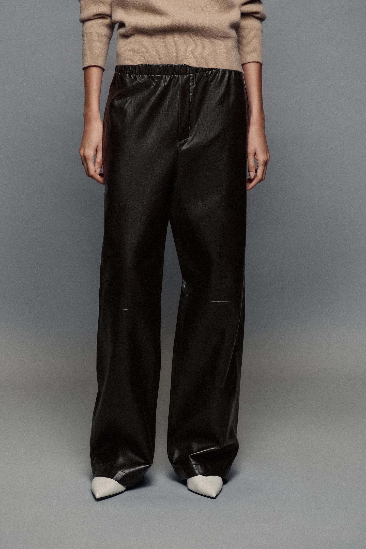 Женские брюки Zara ZW Collection Faux Leather Jogger, цвет: Коричневый — фото 2