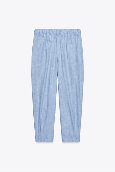 LINEN BLEND JOGGERS - Light blue by Zara
