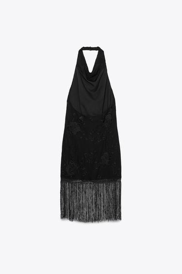 ROBE HALTER BRODERIES FRANGES - Noir de Zara - Image 2