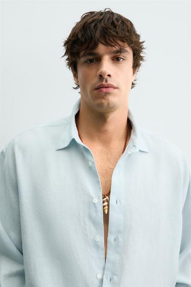 100% LINEN RELAXED FIT SHIRT - Sky blue by Zara - Image 5