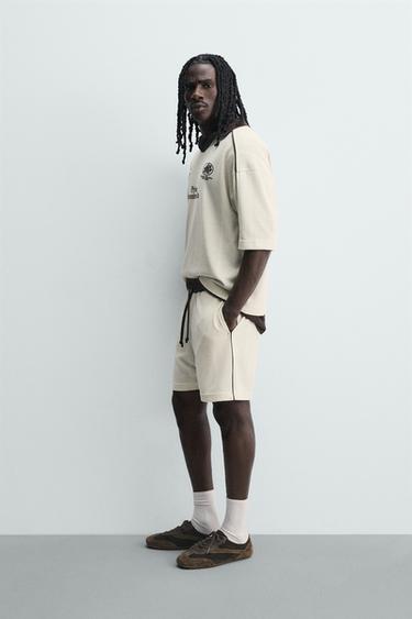 Zara RETRO CONTRAST SOCCER SHORTS - Oyster-white