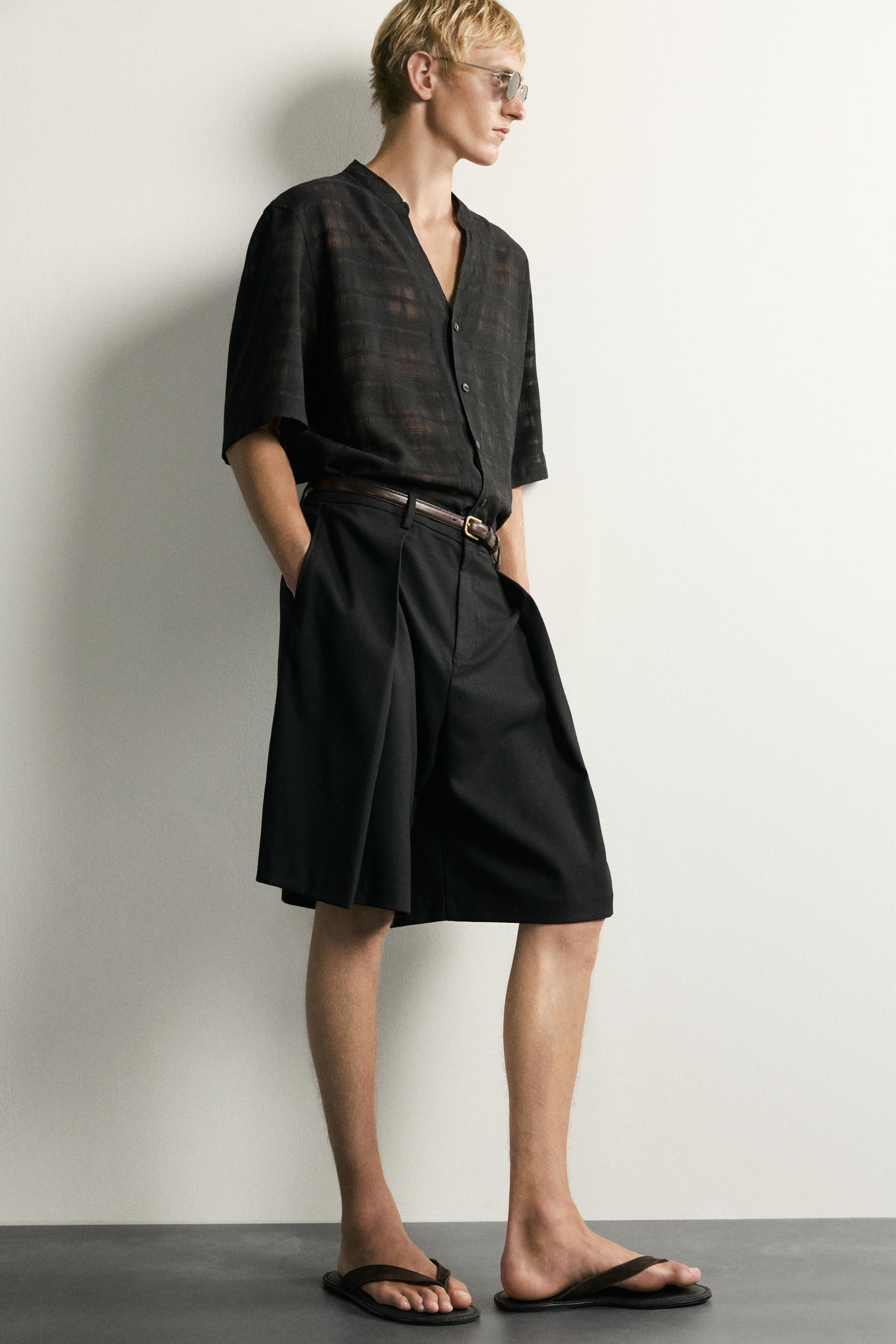 Мужские рубашки Zara SEMI-SHEER CHECK JACQUARD SHIRT — фото 7