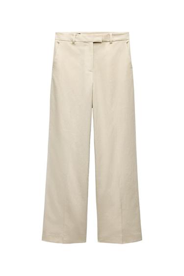 LOW-RISE STRAIGHT-LEG LINEN BLEND TROUSERS
