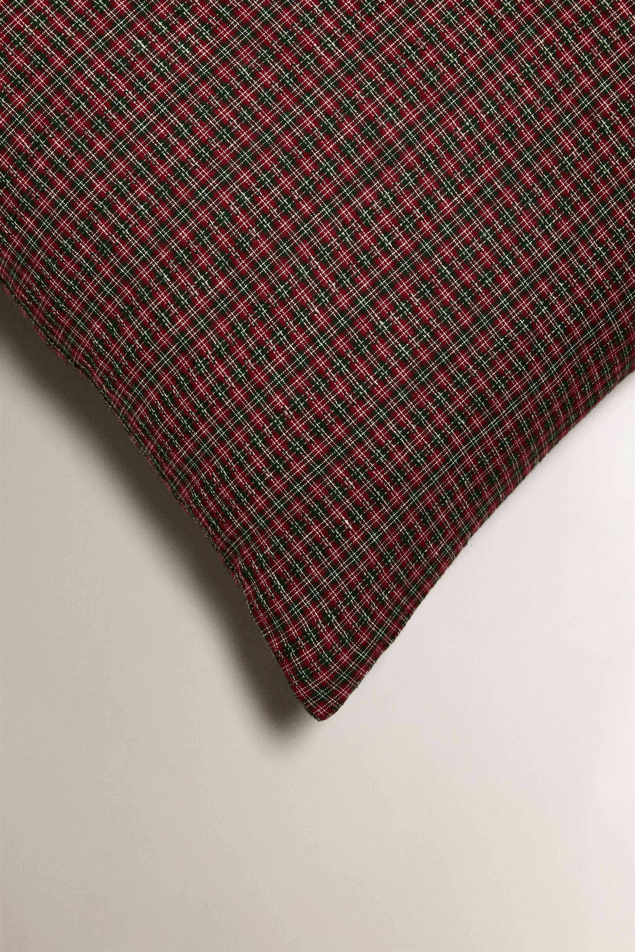 LINEN CHECK CHRISTMAS THROW PILLOW COVER