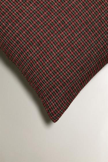 CHRISTMAS CHECK LINEN CUSHION COVER - Red by Zara - Image 1
