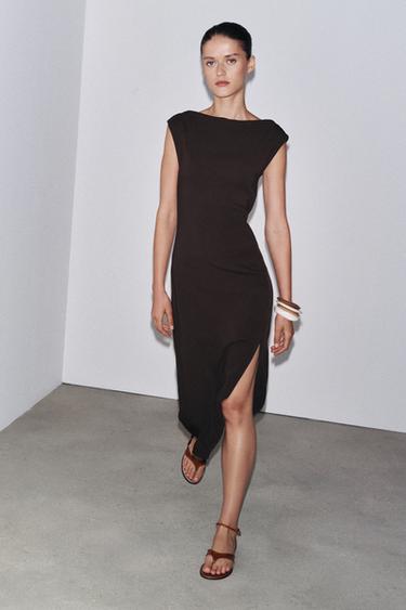 فستان مجسم ZW COLLECTION - بني داكن by Zara - Image 0
