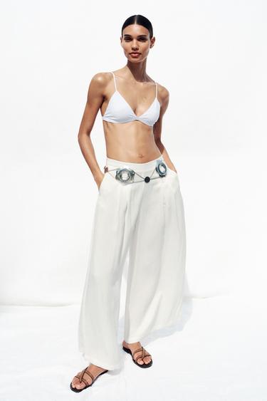 WIDE-LEG TROUSERS WITH DARTS - Ecru by Zara