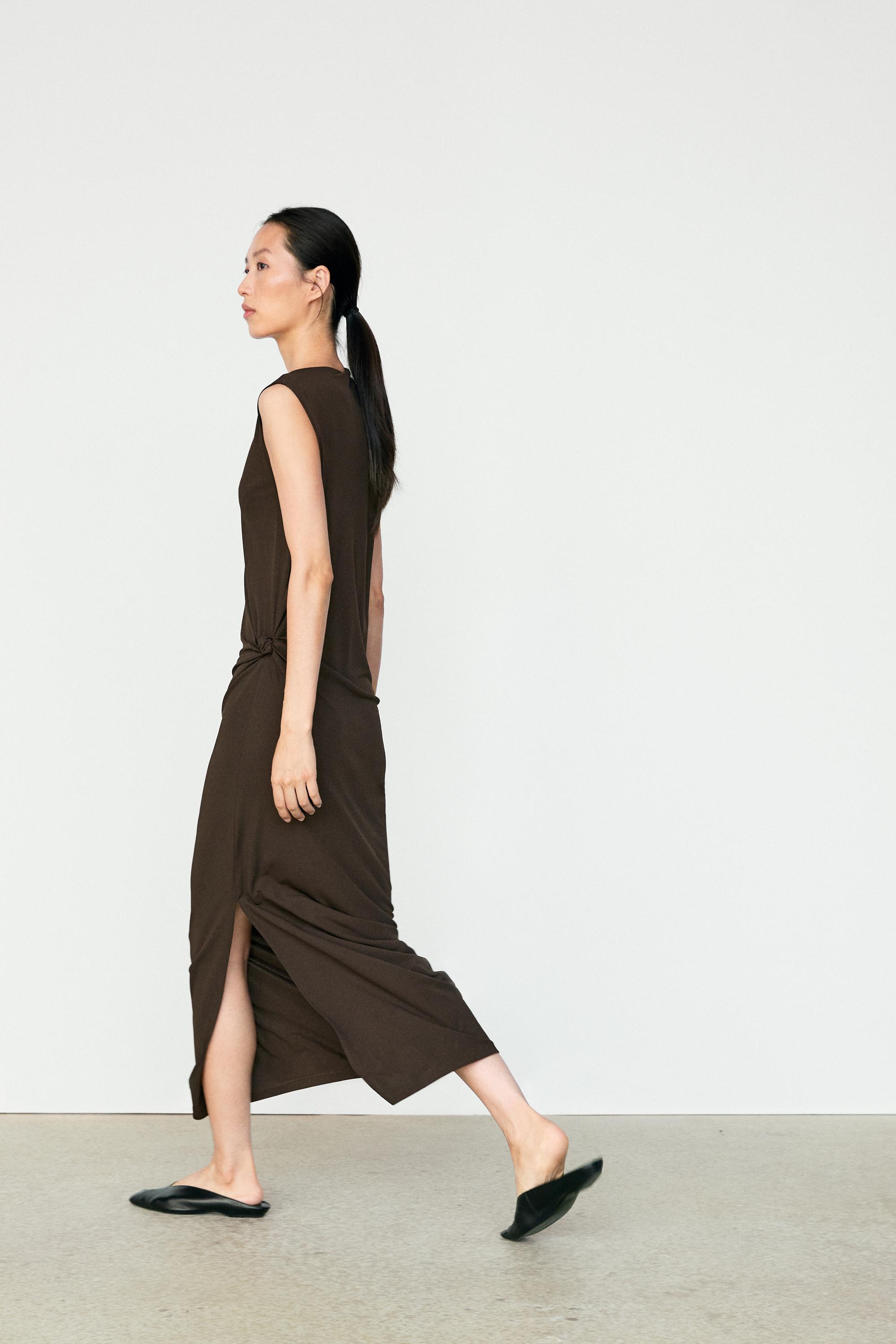 Asymmetric ruched midi dress