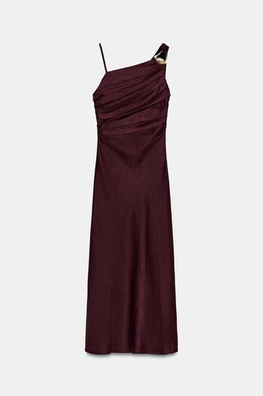 ROBE MI-LONGUE ASYMÉTRIQUE 100% LIN - Aubergine de Zara - Image 6