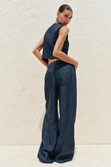 100% LINEN CROSS-WAIST TROUSERS - Indigo by Zara - Image 4