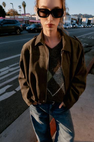 CHAQUETA BOMBER EFECTO ANTE - Marrón oscuro de Zara