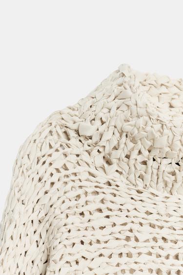 CROPPED KNIT JUMPER WITH INTERTWINED RIBBON - Ecru by Zara - Image 7