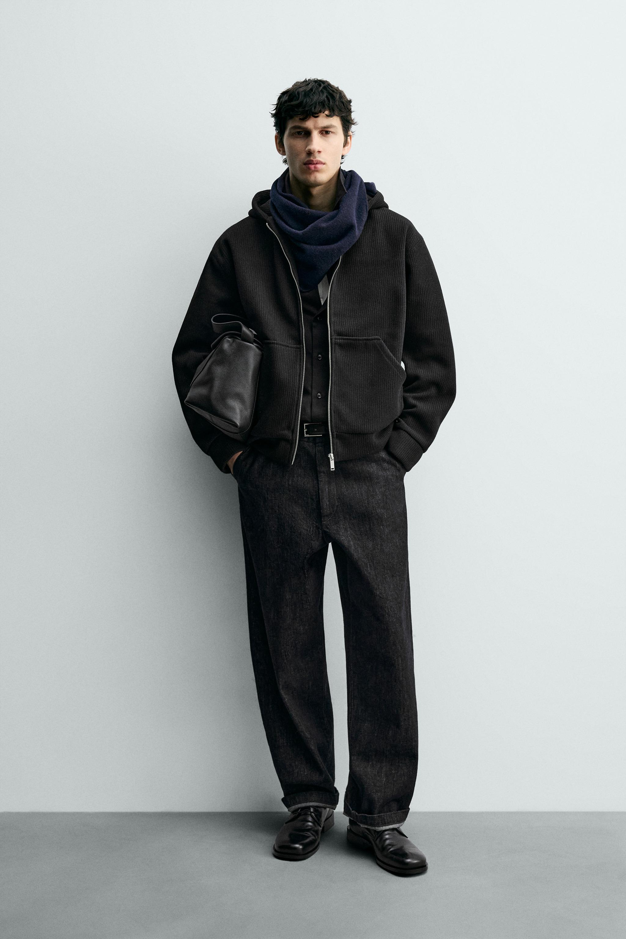 RIB HOODED ZIP-UP SWEATSHIRT - Black | ZARA South Africa