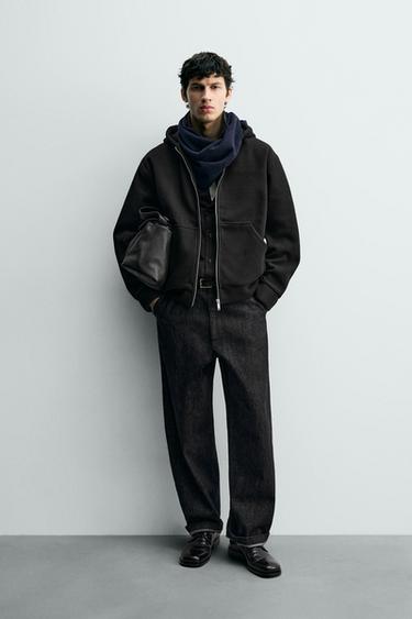 SUDADERA RIB CREMALLERA CAPUCHA - Negro de Zara - Imagen 0