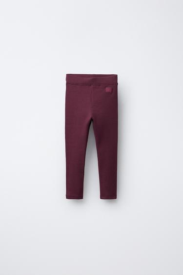 RIBBED LEGGINGS WITH LABEL - Dark aubergine by Zara