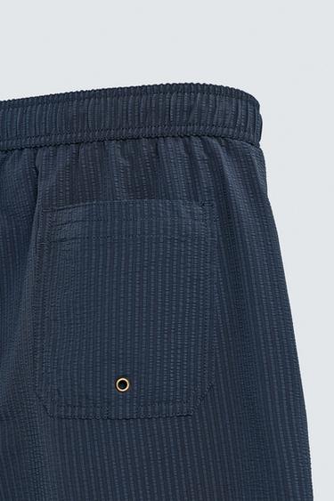 LONG SEERSUCKER SWIM SHORTS - Navy blue by Zara - Image 3