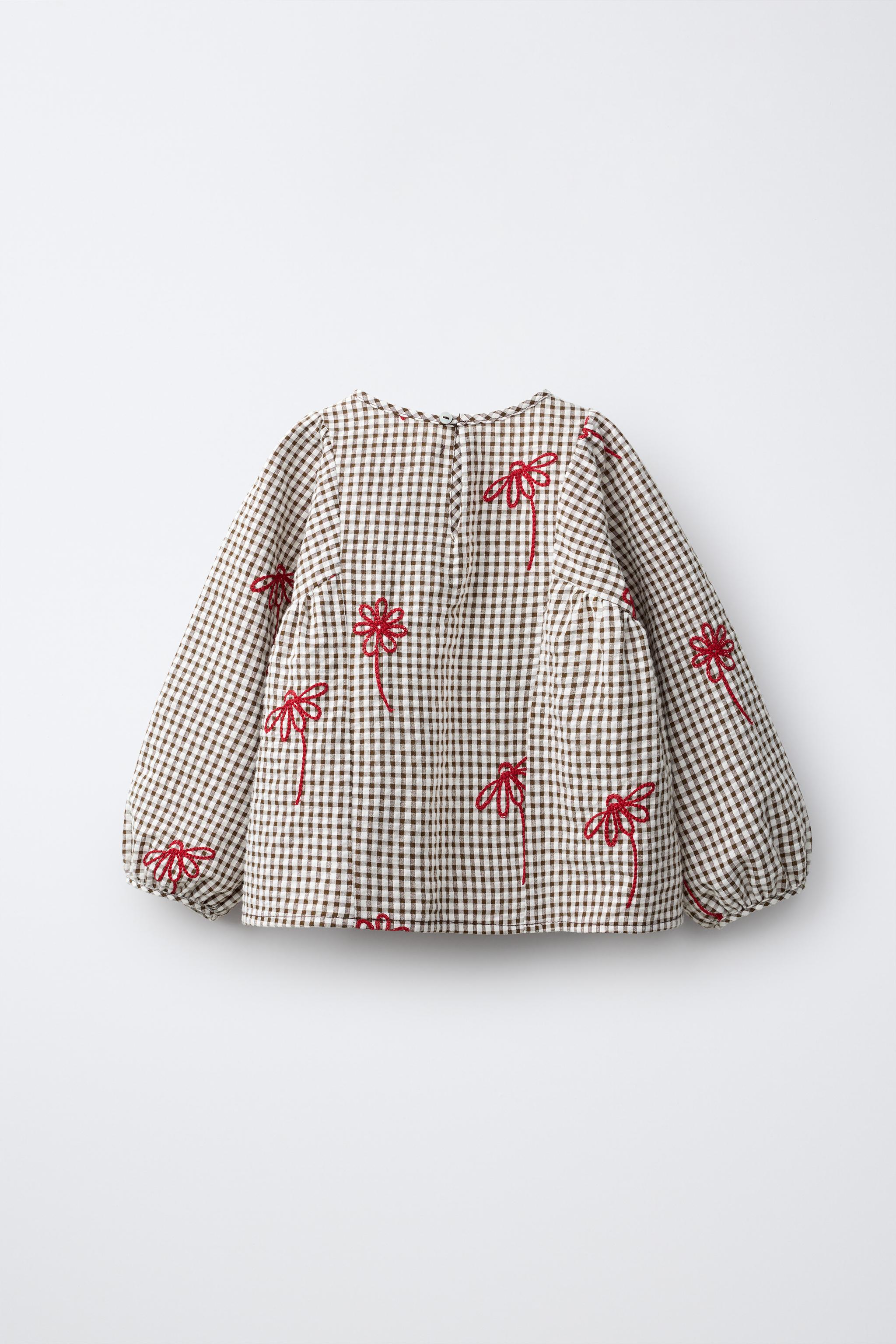 Детские рубашки Zara PLAID SHIRT WITH EMBROIDERED FLOWERS — фото 3