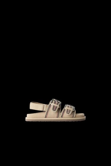 Zara BUCKLED LEATHER SANDALS - Sandy Brown - Image 0
