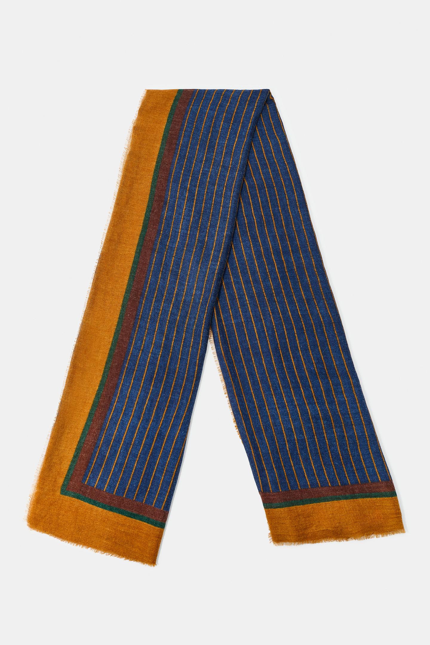 Женский шарф Zara Striped Wool Blend, цвет: Синий — фото 4