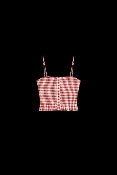 Zara GINGHAM CROPPED TOP - White / Red - Image 0