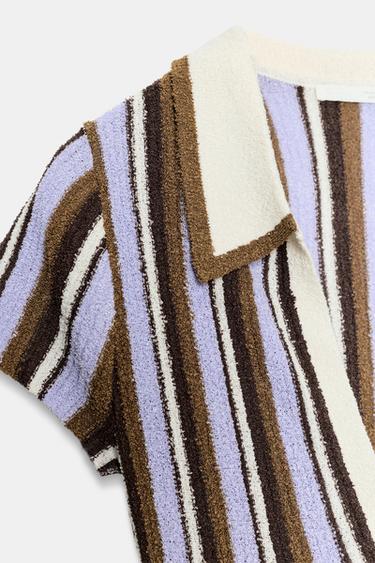 ROBE À RAYURES COL POLO - Marron-Bleu de Zara - Image 9