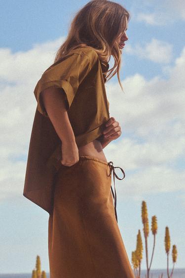 POPLIN SHIRT WITH POCKET - Caramel by Zara