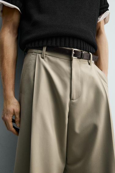 PANTALON COUPE LARGE À PLIS - Beige de Zara - Image 4