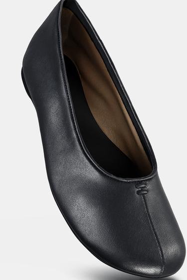 SAPATILHA PLANA DE COURO - Preto da Zara - Imagem 0