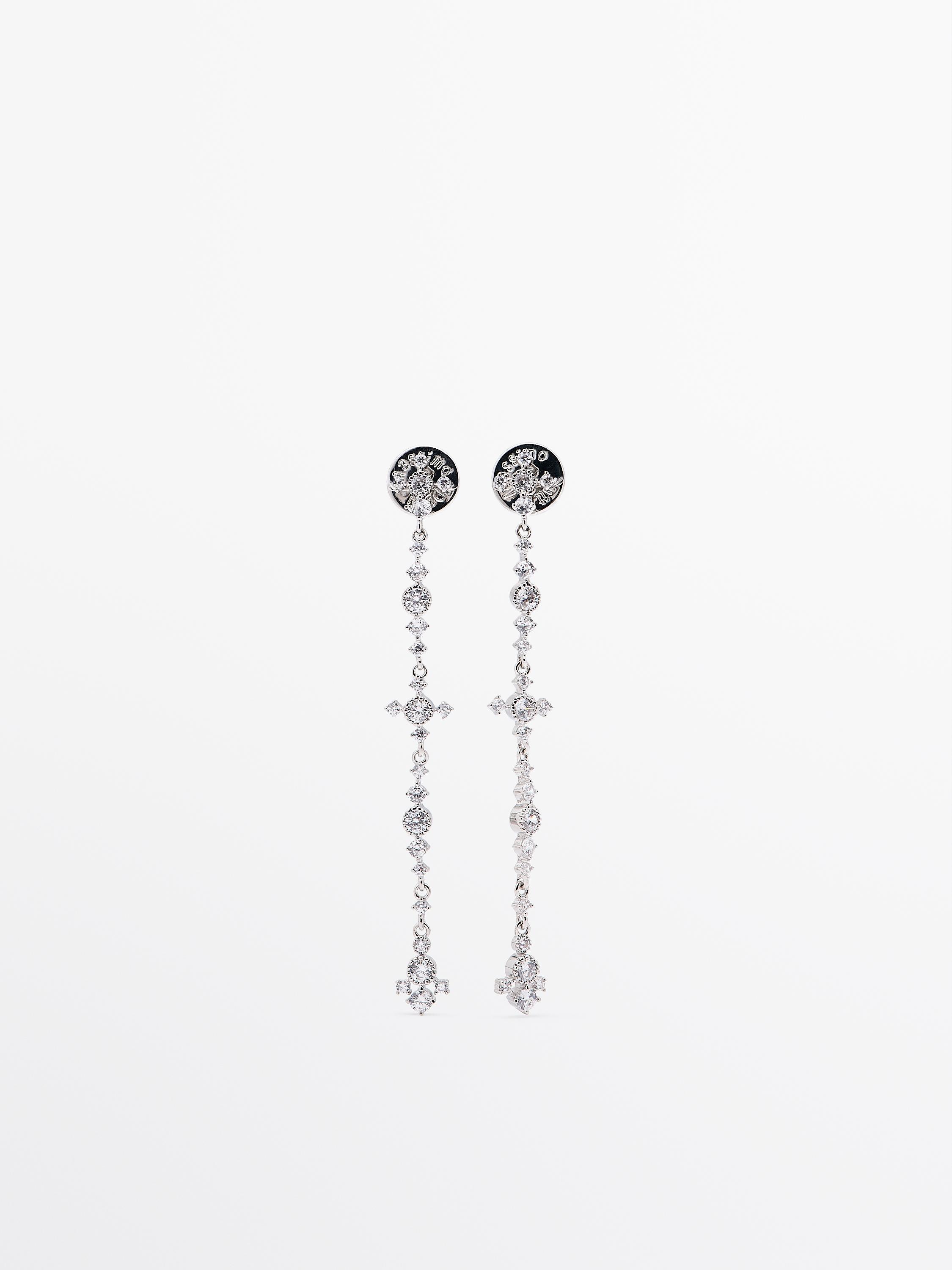 Rhinestone dangle earrings — Silver