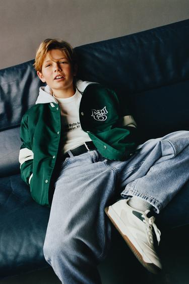 NYLON BOMBER JACKET WITH REMOVABLE HOODIE AND TEXT - Green by Zara