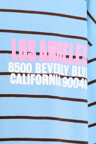 STRIPED T-SHIRT WITH SLOGAN - Blue by Zara - Image 7