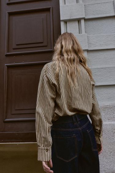 CHEMISE RAYÉE - écru/vert kaki de Zara - Image 2