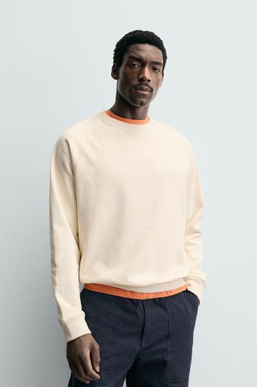 Zaras BASSWEATSHIRT CREWNECK UTVÄTTAD - Naturfärg