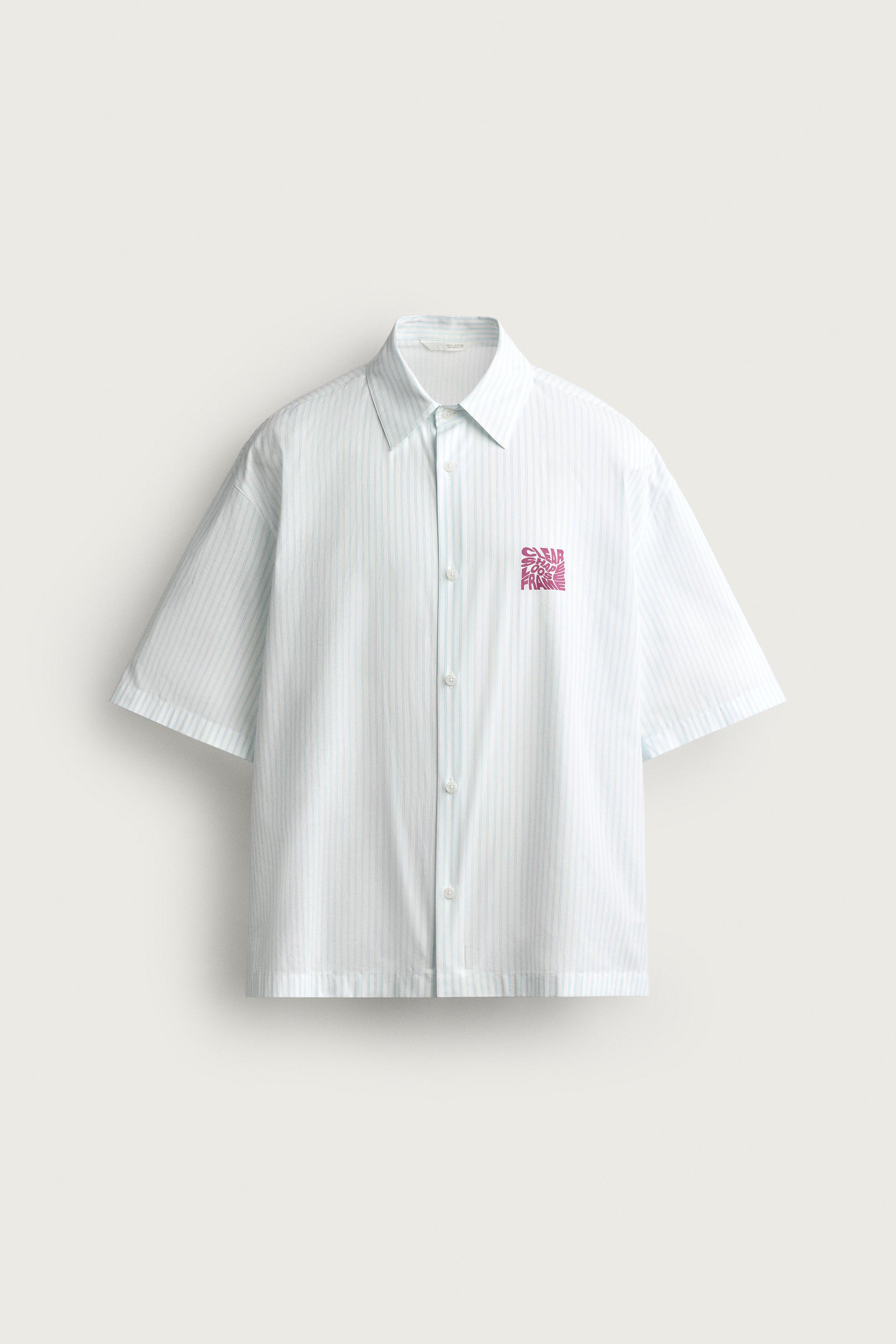 BOXY FIT TEXT PRINT SHIRT — White / Gray