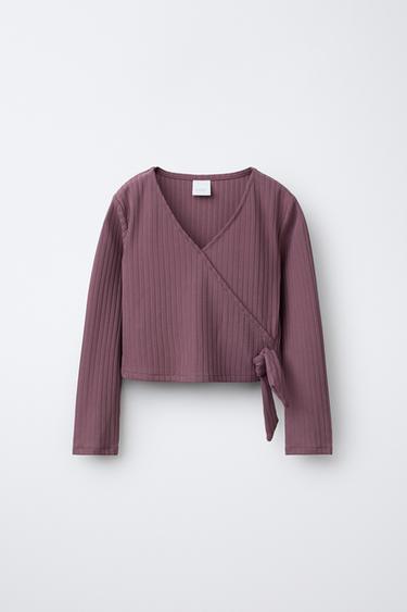 BALLET RIBBED CROSSOVER T-SHIRT - Purple by Zara