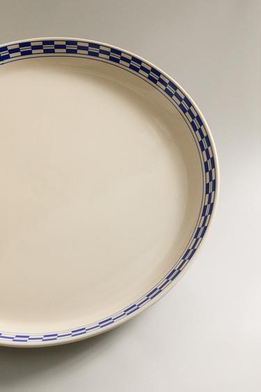 CERAMIC DINNER PLATE WITH CHECKED EDGE - Ecru by Zara - Image 2