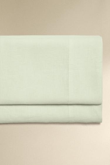 WASHED LINEN FLAT SHEET (140 GSM) - Light green by Zara