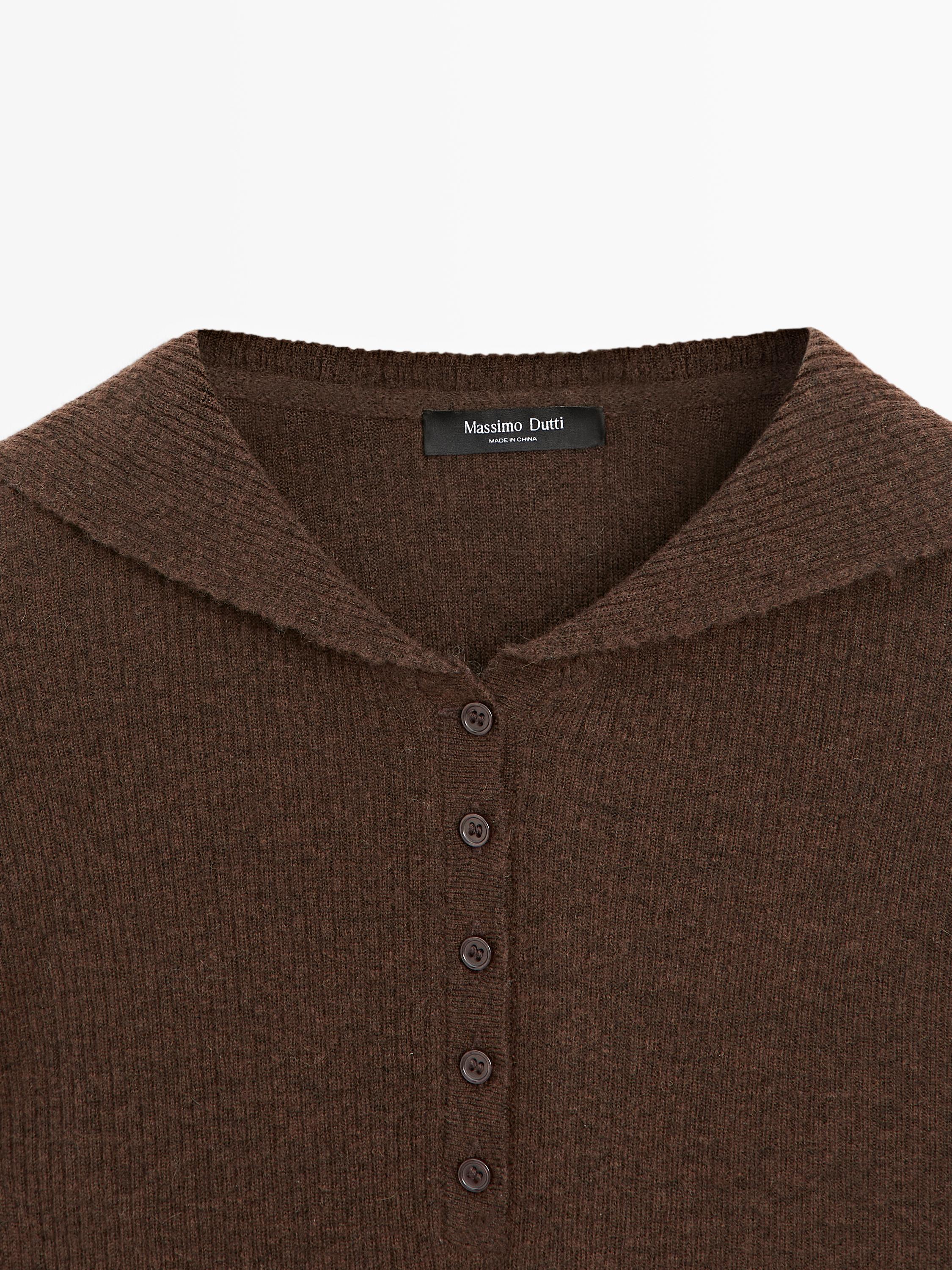 Melange knit polo sweater with collar detail
