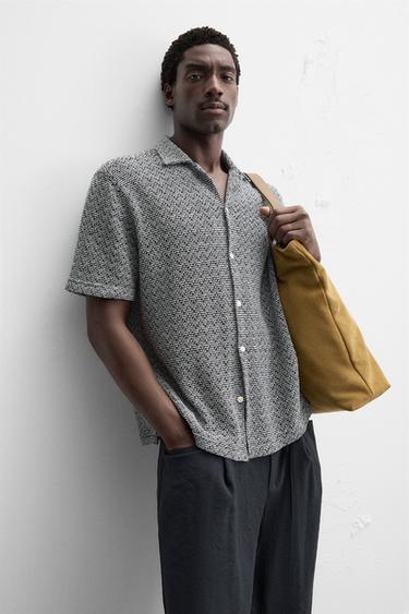 CHEMISE STRUCTURÉE OUVERTE - Bleu marine / Blanc de Zara - Image 4