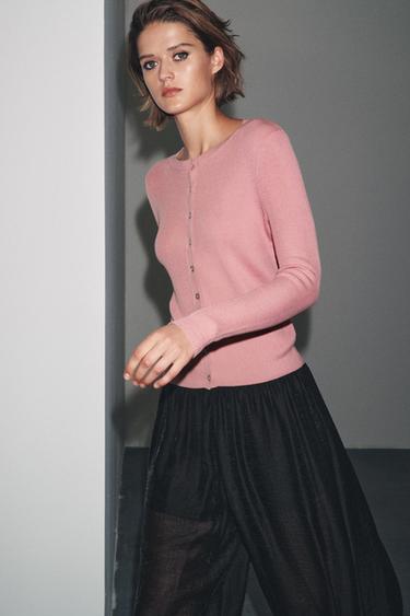 100% WOOL RIBBED CARDIGAN - Pink by Zara - Image 3