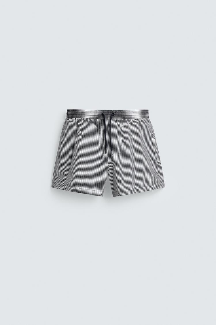 ZARA MID-LENGTH SEERSUCKER SWIMMING TRUNKS