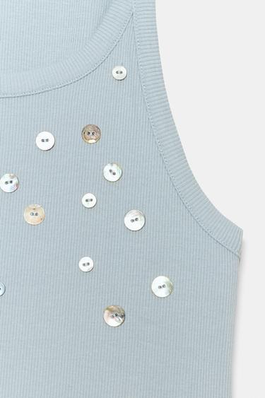 TOP CÔTELÉ BOUTONS - Gris / Bleu de Zara - Image 3