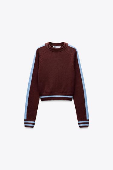 PULL COURT EN MAILLE À LISERÉS - Marron de Zara - Image 3