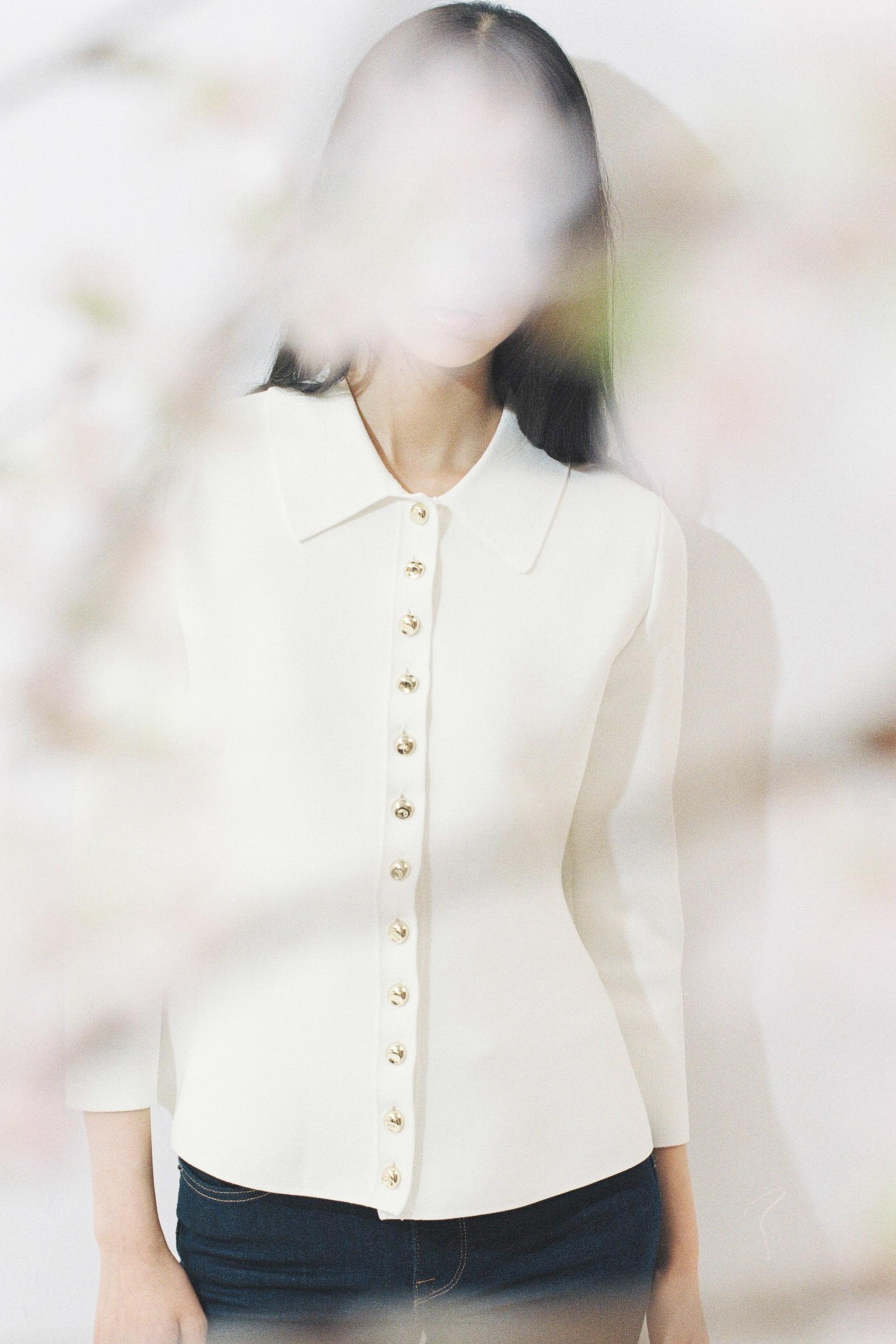 ペプラム 無地ニットジャケット - ホワイト | ZARA Japan / 日本