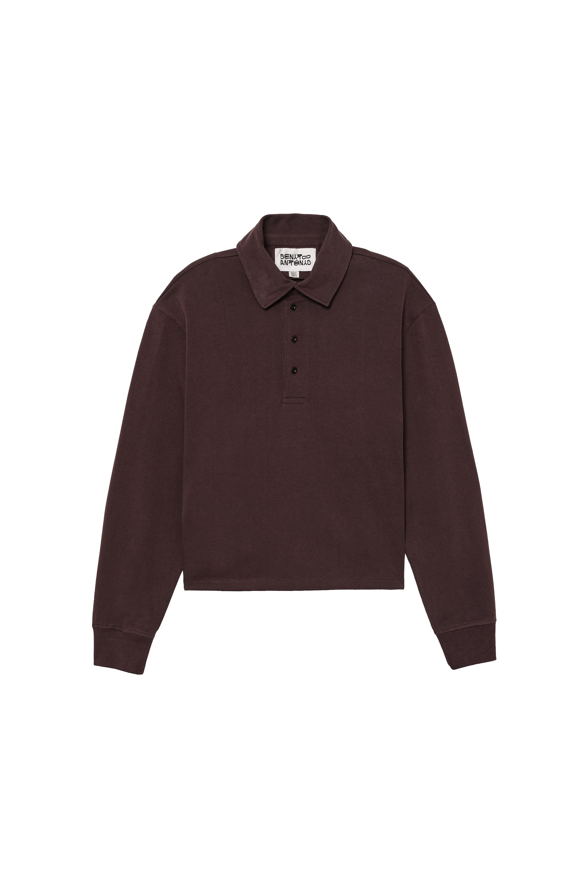 CROPPED FIT COTTON POLO SHIRT — Brown